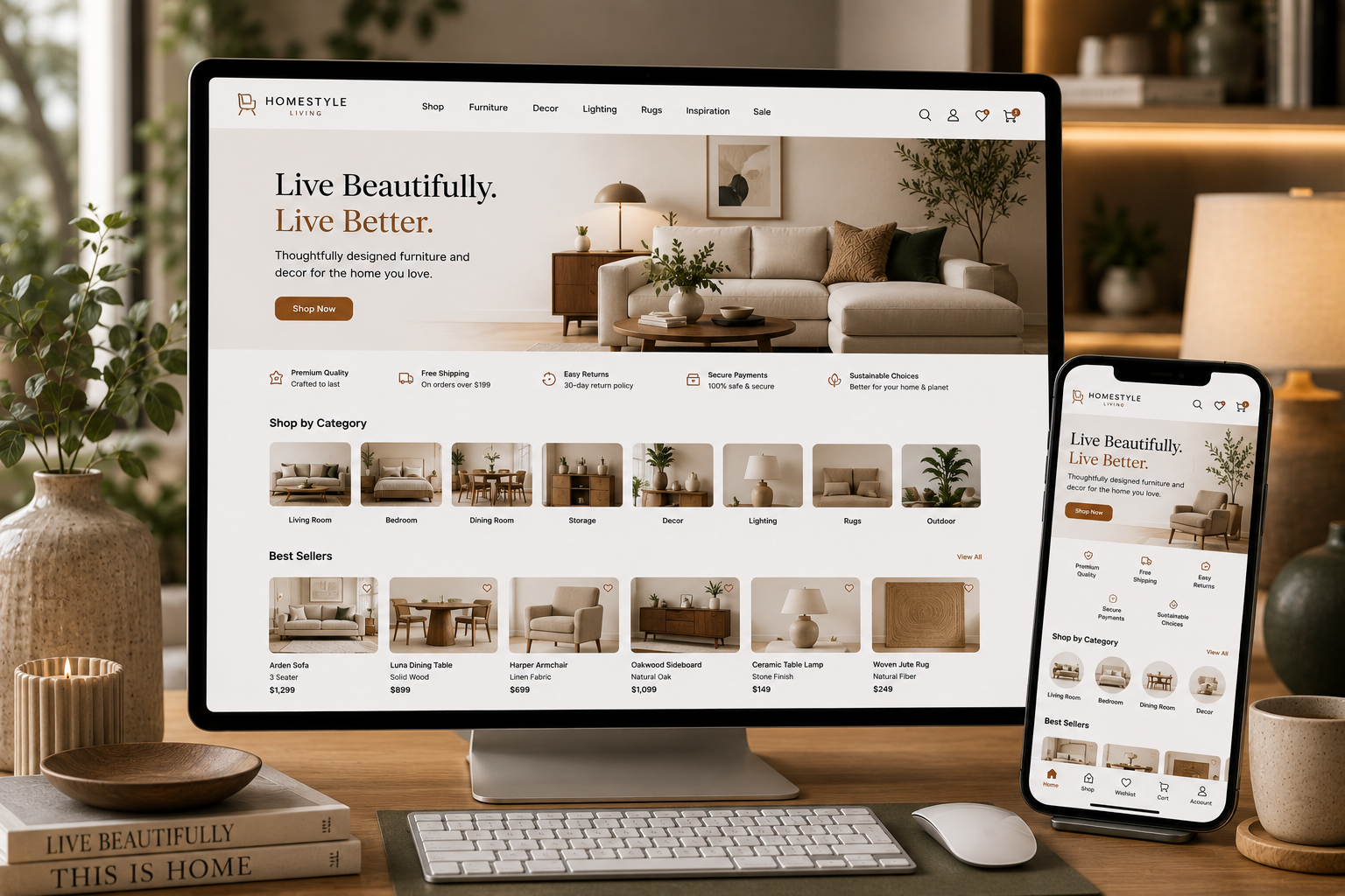 Home and lifestyle Shopify storefront with premium visual merchandising