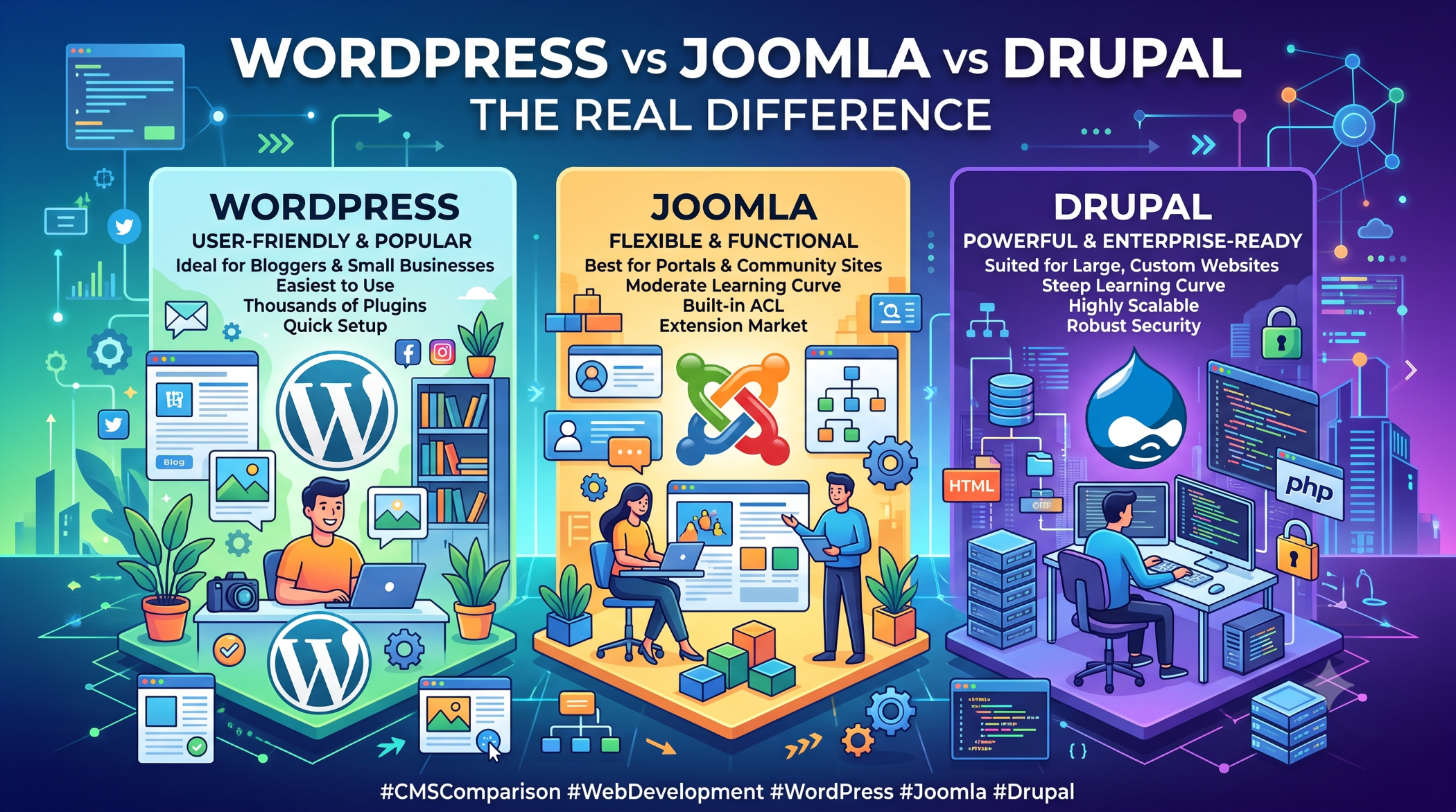 WordPress vs Joomla vs Drupal: The Real Difference