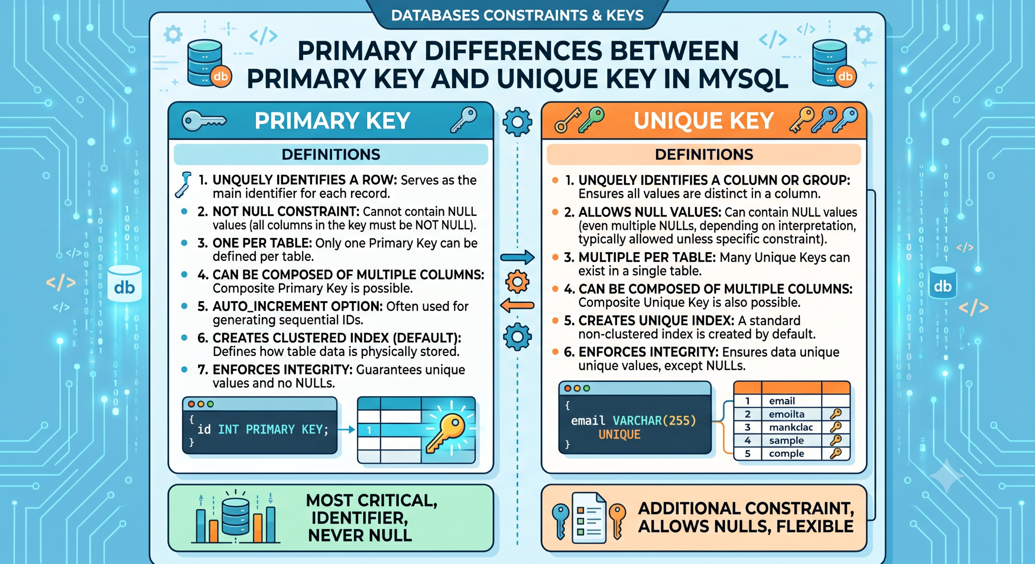 Primary Differences Between Primary Key and Unique Key in MySQL